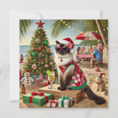 Cat Santa Jurk voor Kerstmis in juli op het strand Feestdagenkaart (Voorkant)