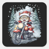 Cat Santa Motorcycle Black Background Vierkante Sticker (Voorkant)
