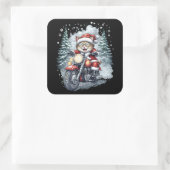Cat Santa Motorcycle Black Background Vierkante Sticker (Tas)