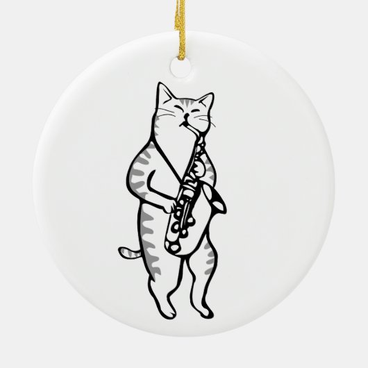 Cat Saxophone Player Musician Jazz Rock Funny Cute Keramisch Ornament (Achterkant)