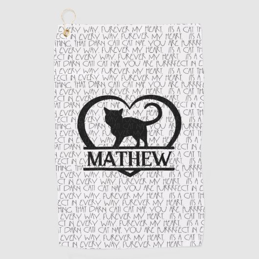 Cat Sayings and Silhouette Heart Split Monogram Golfhanddoek (Voorkant)