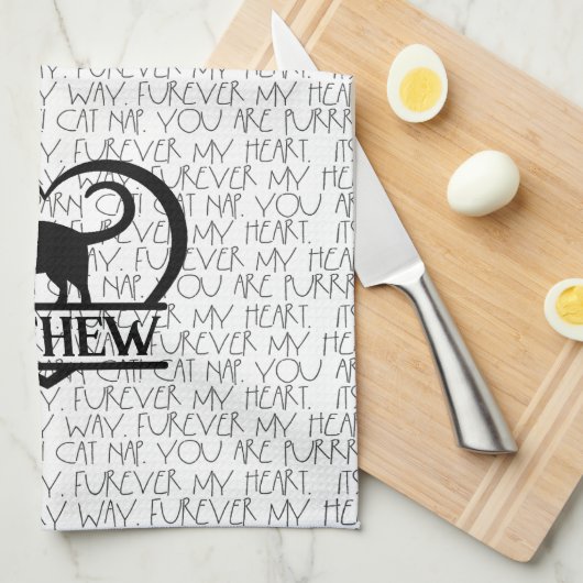 Cat Sayings and Silhouette Heart Split Monogram  Theedoek (Quarter Fold)