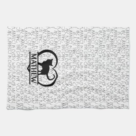 Cat Sayings and Silhouette Heart Split Monogram  Theedoek (Horizontaal)