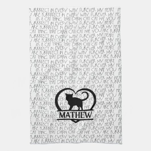 Cat Sayings and Silhouette Heart Split Monogram  Theedoek (Verticaal)