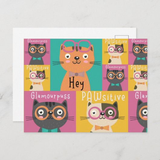 Cat Says Hey Funny Memes Briefkaart (Voorkant / Achterkant)