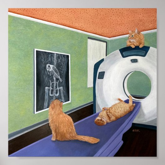 Cat Scan. Cat & Fish Art, Veterinarian Gift.  Poster (Voorkant)