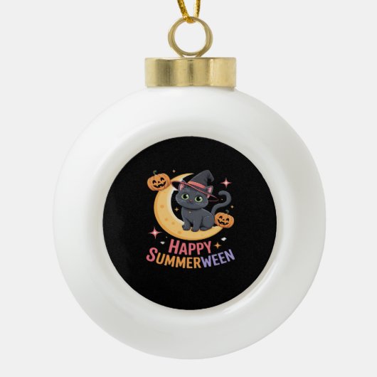 Cat Schattige Halloween Esthetisch Essentieel T-sh Keramische Bal Ornament (Voorkant)