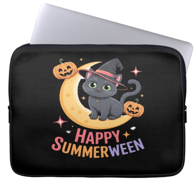Cat Schattige Halloween Esthetisch Essentieel T-sh Laptop Sleeve (Voorkant)
