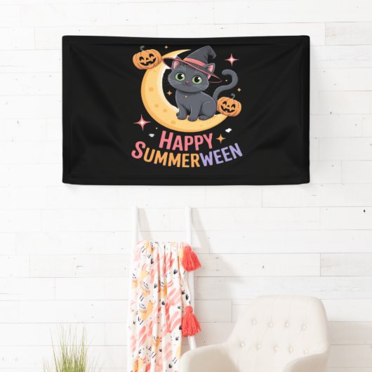 Cat Schattige Halloween Esthetisch Essentieel T-sh Spandoek (Insitu)