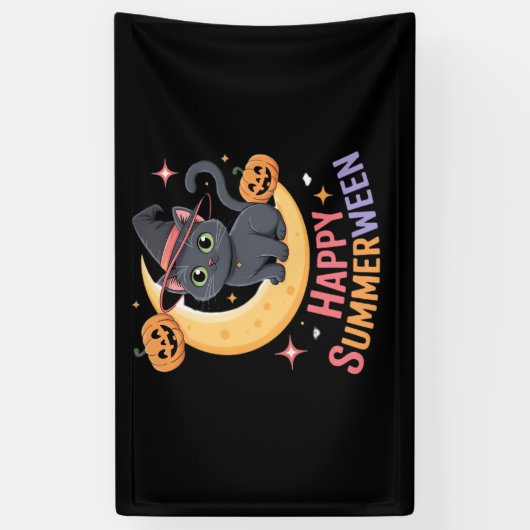Cat Schattige Halloween Esthetisch Essentieel T-sh Spandoek (Verticaal)