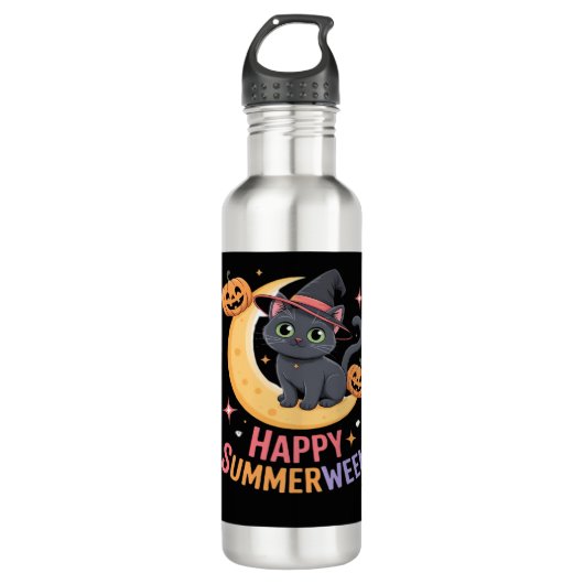 Cat Schattige Halloween Esthetisch Essentieel T-sh Waterfles (Voorkant)
