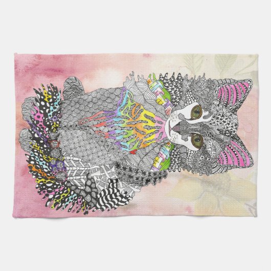 Cat-schildering van de Waterverf van het schilderi Theedoek (Horizontaal)