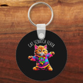 Cat Scratch Fever Funny Cute Colorful Dancing Cat Sleutelhanger (Voorkant)