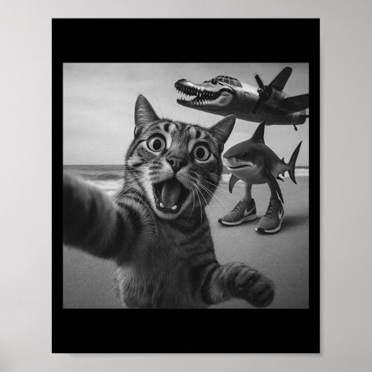 Cat Selfie Shark Crocodile Italian Brainrot Meme M Poster (Voorkant)