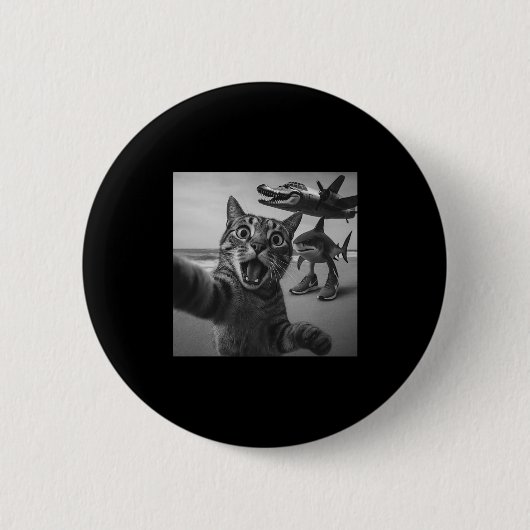 Cat Selfie Shark Crocodile Italian Brainrot Meme M Ronde Button 5,7 Cm (Voorkant)
