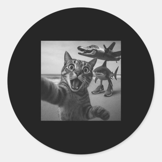 Cat Selfie Shark Crocodile Italian Brainrot Meme M Ronde Sticker (Voorkant)