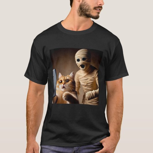 Cat Selfie Shirt Scary Mummy Funny Meme Creepy Hal (Voorkant)