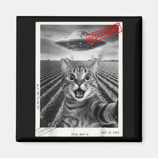 Cat Selfie Ufo Alien Funny Surprised Cat Meme Men Magneet (Voorkant)