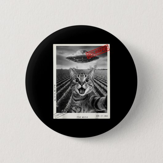Cat Selfie Ufo Alien Funny Surprised Cat Meme Men  Ronde Button 5,7 Cm (Voorkant)