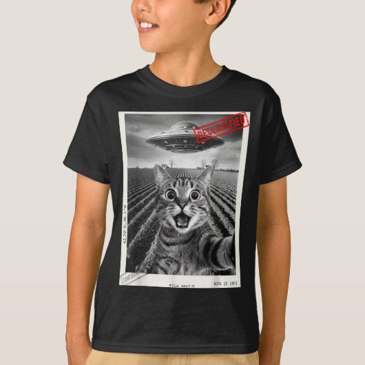 Cat Selfie Ufo Alien Funny Surprised Cat Meme Men  T-shirt (Voorkant)