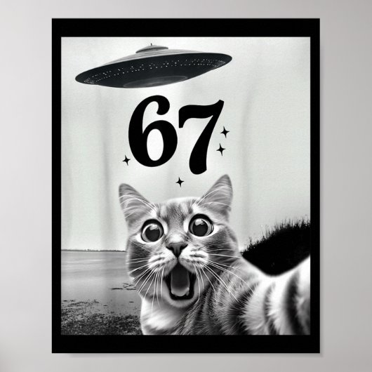 Cat Selfie With Alien Ufo And 67 Funny 6 7 For Men Poster (Voorkant)