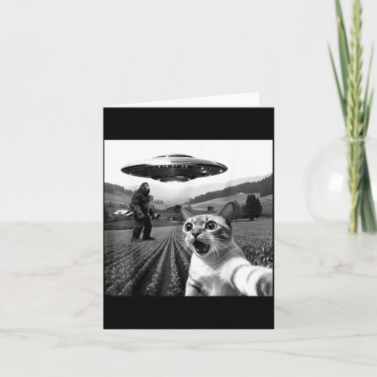 Cat Selfie With Alien Ufo Funny Cat Alien Bigfoot Kaart (Voorkant)