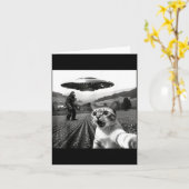 Cat Selfie With Alien Ufo Funny Cat Alien Bigfoot Kaart (Gele Bloem)