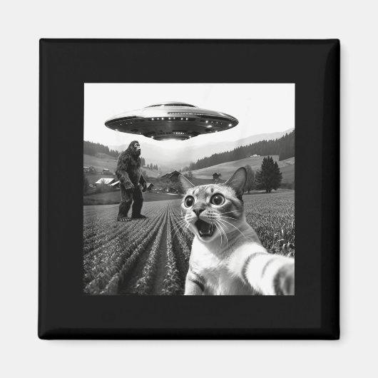 Cat Selfie With Alien Ufo Funny Cat Alien Bigfoot  Magneet (Voorkant)