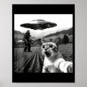 Cat Selfie With Alien Ufo Funny Cat Alien Bigfoot  Poster (Voorkant)