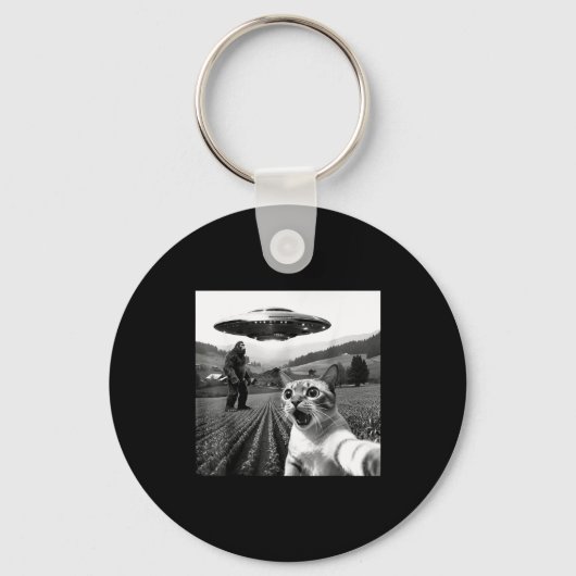 Cat Selfie With Alien Ufo Funny Cat Alien Bigfoot Sleutelhanger (Voorkant)
