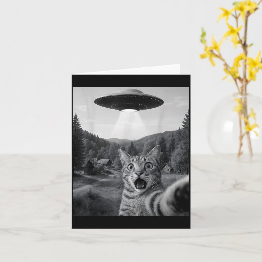 Cat Selfie With Alien Ufo Funny Cat Funny Ed Cat Kaart (Gele Bloem)