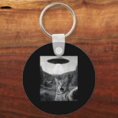 Cat Selfie With Alien Ufo Funny Cat Funny Ed Cat Sleutelhanger (Voorkant)