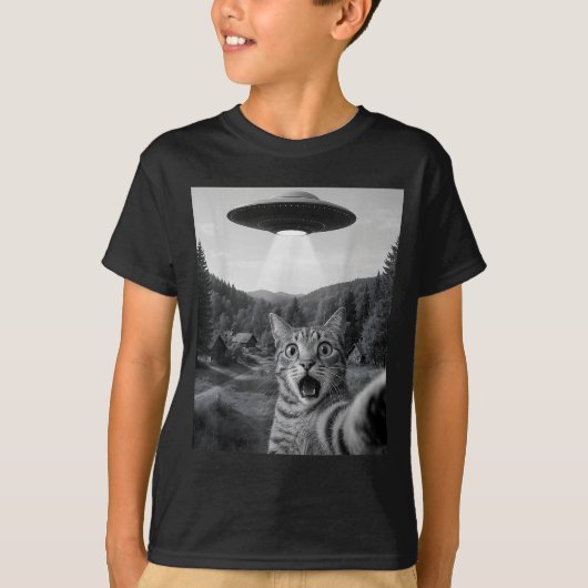 Cat Selfie With Alien Ufo Funny Cat Funny Ed Cat  T-shirt (Voorkant)