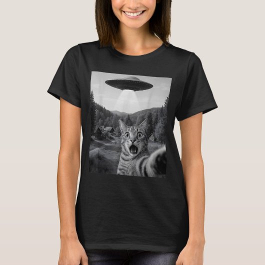 Cat Selfie With Alien Ufo Funny Cat Funny Ed Cat T-shirt (Voorkant)