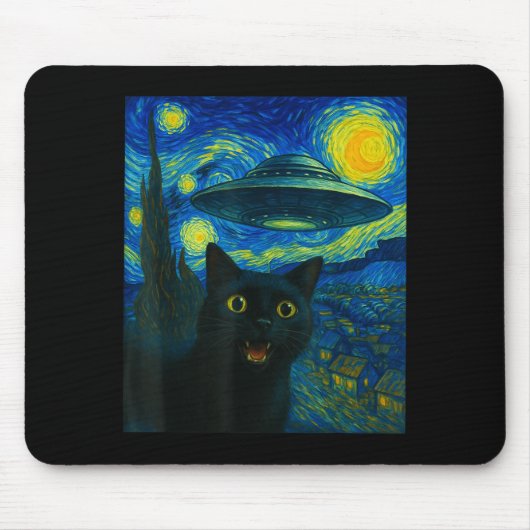 Cat Selfie With Alien Ufo Night Van Gogh Men Women Muismat (Voorkant)