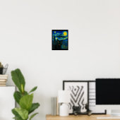 Cat Selfie With Alien Ufo Night Van Gogh Men Women Poster (Thuiskantoor)