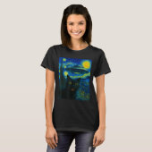 Cat Selfie With Alien Ufo Night Van Gogh Men Women T-shirt (Voorkant volledig)