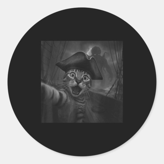 Cat Selfie With Cthulhu Cosmic Horror Funny Meme M Ronde Sticker (Voorkant)