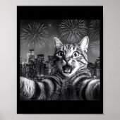 Cat Selfie With Firework In The City Funny Happy N Poster (Voorkant)