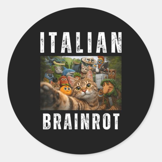 Cat selfie with funny italian brainrot meme ronde sticker (Voorkant)