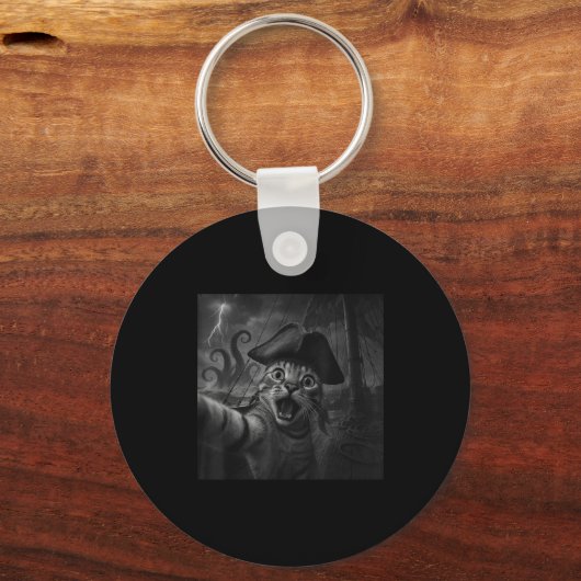 Cat Selfie With Kraken Octopus Funny Meme Men Wome Sleutelhanger (Voorkant)