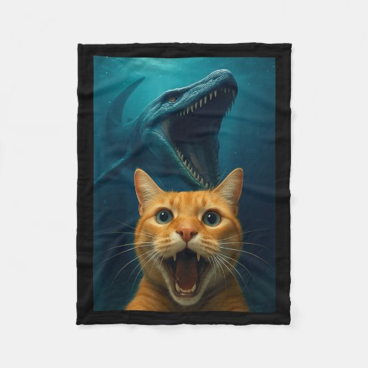 Cat Selfie With Mosasaurus Dinosaur For Boys Kids Fleece Deken (Voorkant)