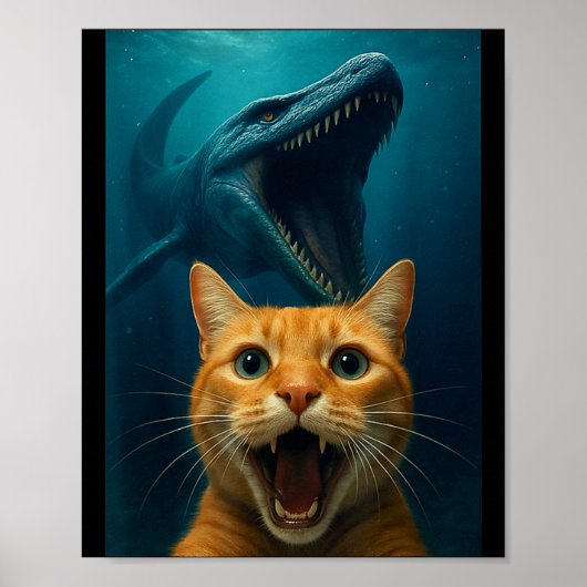 Cat Selfie With Mosasaurus Dinosaur For Boys Kids  Poster (Voorkant)
