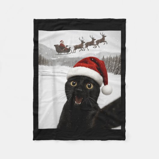 Cat Selfie With Santa Funny Black Cat Christmas Me Fleece Deken (Voorkant)