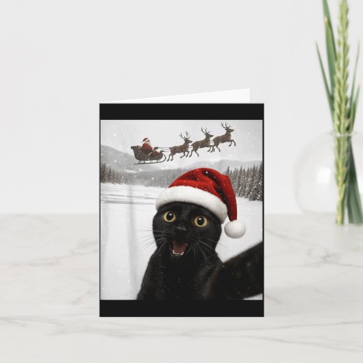 Cat Selfie With Santa Funny Black Cat Christmas Me Kaart (Voorkant)