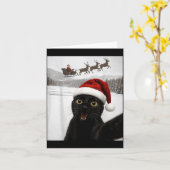 Cat Selfie With Santa Funny Black Cat Christmas Me Kaart (Gele Bloem)