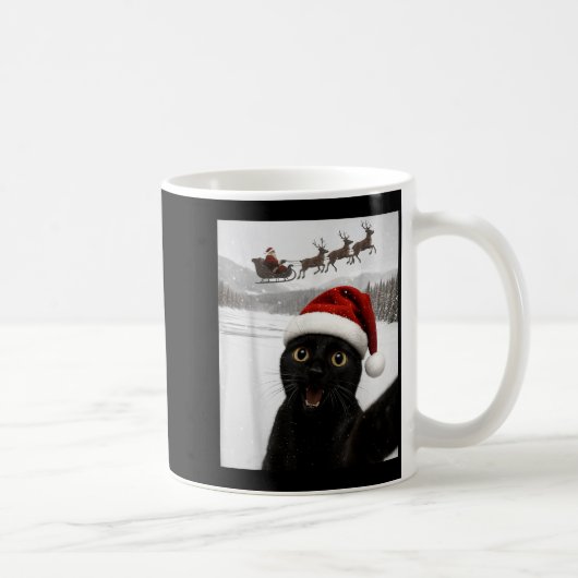 Cat Selfie With Santa Funny Black Cat Christmas Me Koffiemok (Rechts)