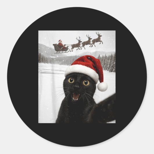 Cat Selfie With Santa Funny Black Cat Christmas Me Ronde Sticker (Voorkant)