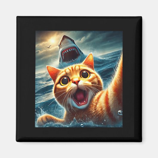 Cat Selfie With Shark Funny  Magneet (Voorkant)
