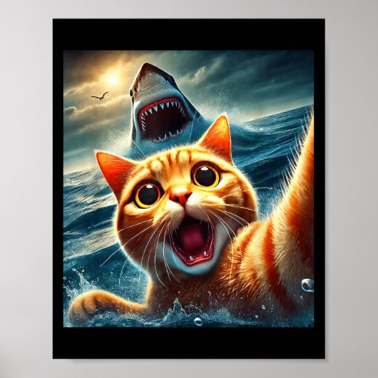Cat Selfie With Shark Funny  Poster (Voorkant)